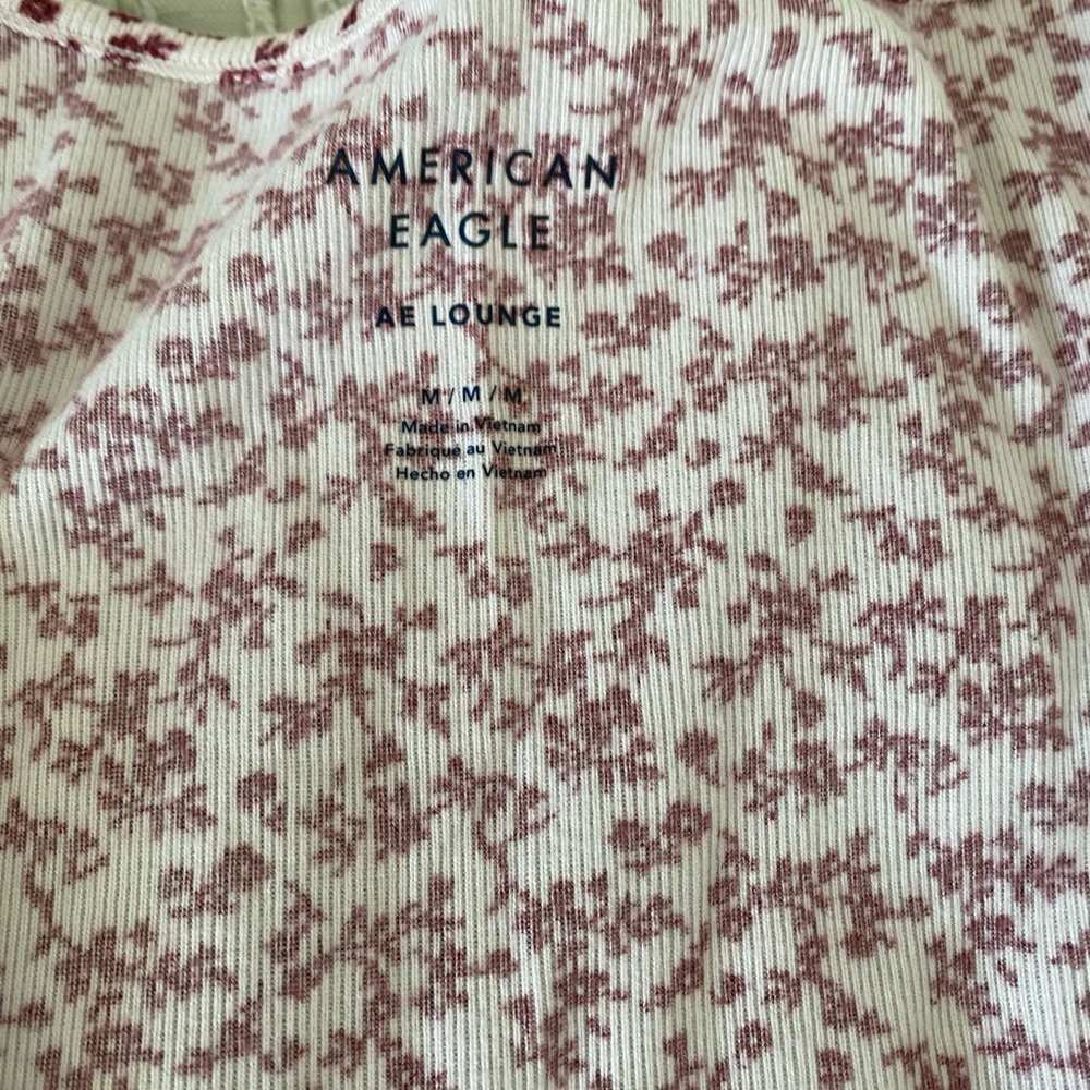 American Eagle Outfitters Cream Floral Tank & Short Sleep Set with Red Accents - Picture 3 of 5